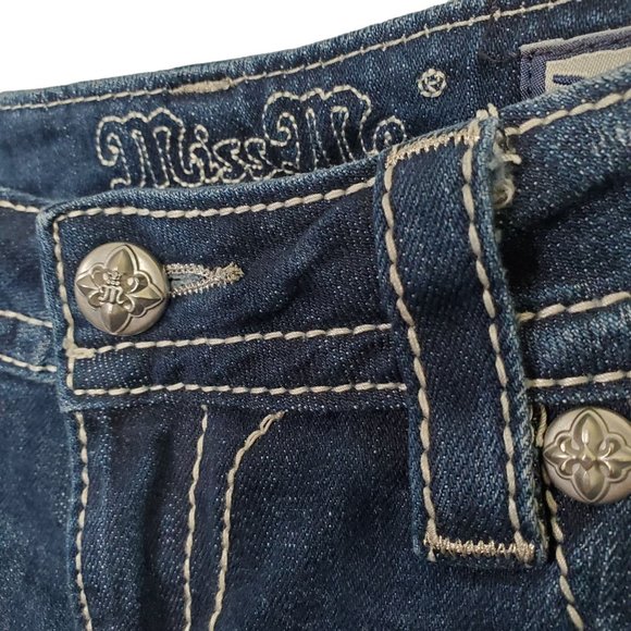 Miss Me Womens Size 30 Jeans Fleur De Lis Flower Embellished Stretch Boot 33x32 - Picture 13 of 15